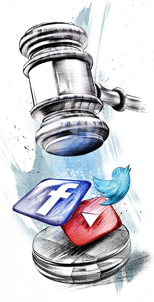 Facebook, Twitter und Youtube vor Gericht? - Kornel Illustration | Kornel Stadler portfolio