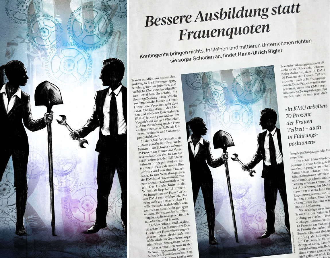Bessere Ausbildung statt Frauenquoten - Kornel Illustration | Kornel Stadler portfolio