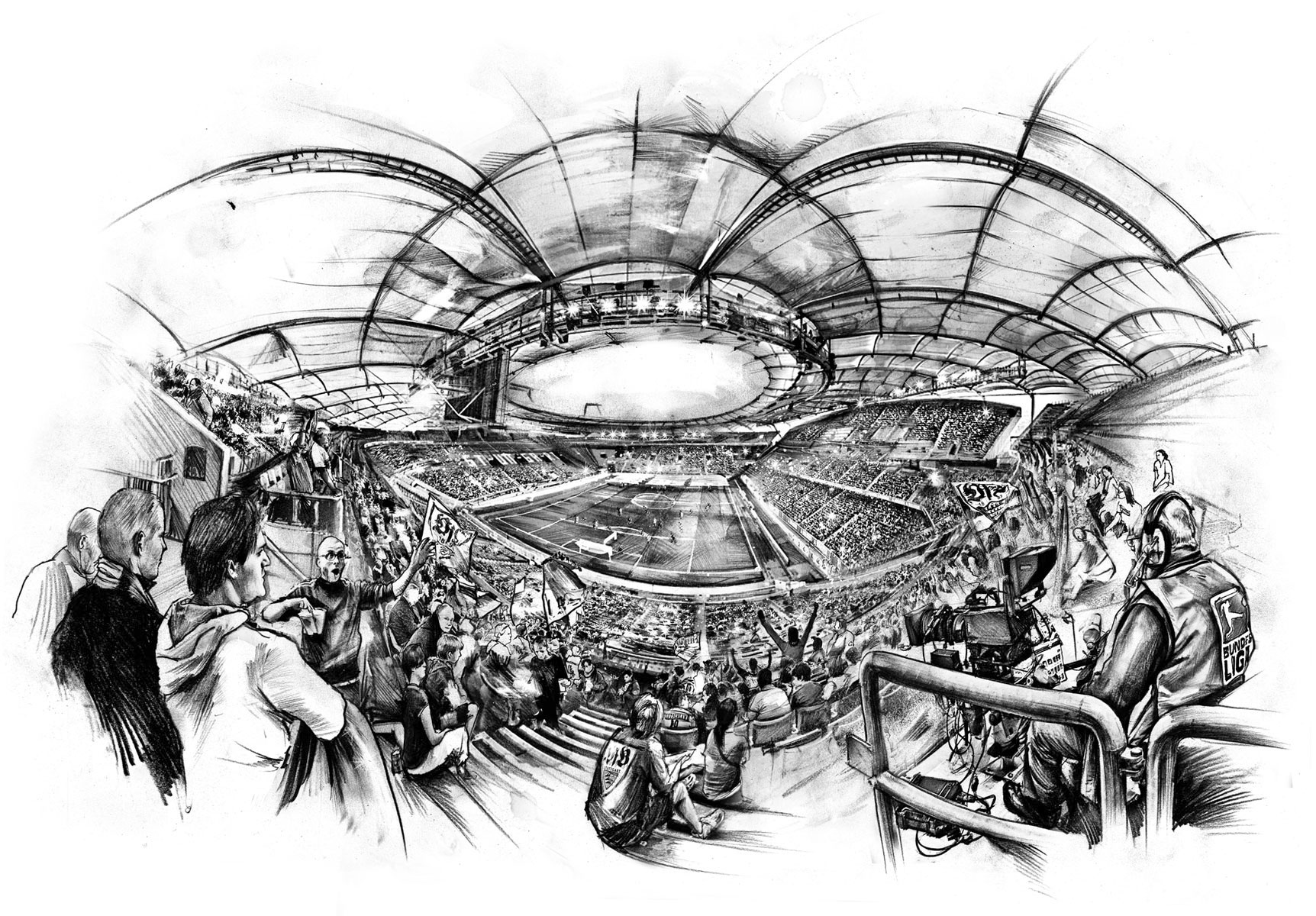 Mercedes-Benz Arena mit Fans, Stuttgart - Kornel Illustration | Kornel Stadler portfolio