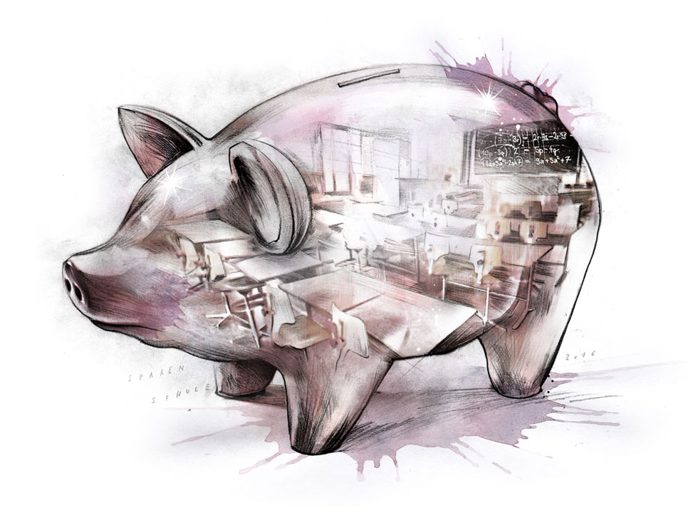 Sparmassnahmen für Volksschulen - Kornel Illustration | Kornel Stadler portfolio